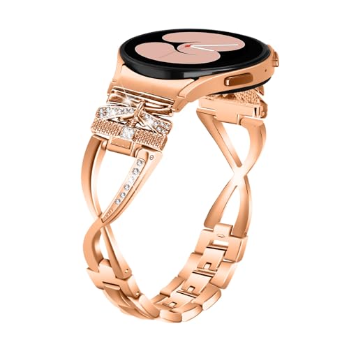 RuiRdot Uhrenarmband für Galaxy Watch 6 Classic 43 mm 47 mm/Galaxy Watch 6 40 mm 44 mm Armband für Damen. Armband aus Edelstahl mit funkelnden Diamanten (Roségold) von RuiRdot