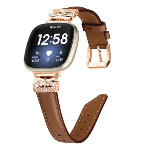 RuiRdot Verstellbares Armband aus echtem Leder Kompatibel mit Versa 3/Sense/Sense 2/Versa 4, Ersatzarmbänder für Uhren mit Metallschnalle Für Frauen Männer (Brown) von RuiRdot