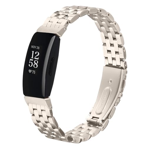 RuiRdot Watchband Kompatibel mit Fit bit Inspire 2, Metall Uhrenarmband Armband Edelstahlarmband Armband Ersatz Uhrenarmband für Frauen Männer (R02) von RuiRdot