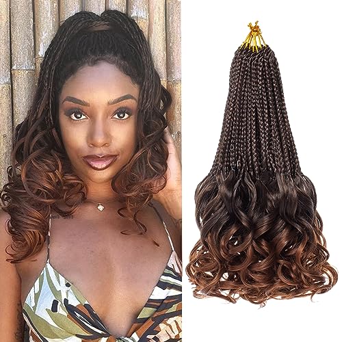 RuiYok 9 Packungen Französische Curl Crochet Zöpfe 25,4 cm Ombre Braun Göttin, gehäkeltes Haar mit lockigen Enden, synthetisch, vorgeschweißt, für Damen, #T30 von RuiYok