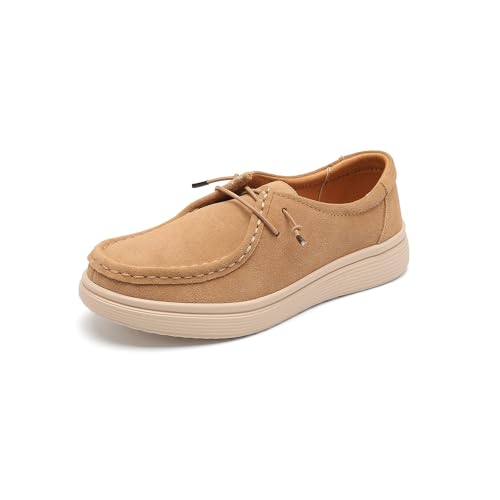 Ruiatoo Damen Wanderschuhe – Slip-on Loafers Flexible Fußfreundliche Ultraleicht Boot Freizeitschuhe, Beige, 37.5 EU von Ruiatoo