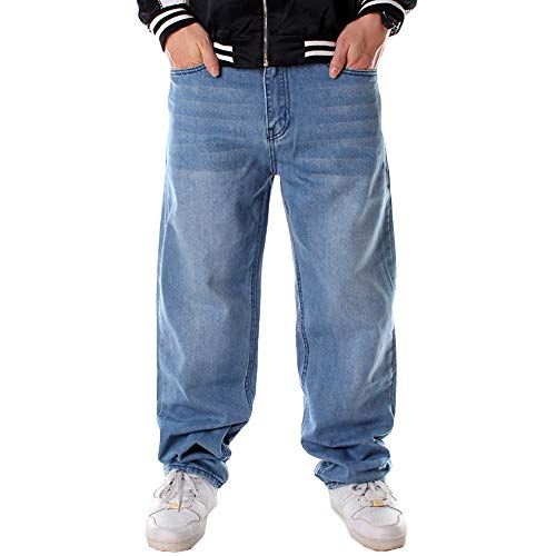 Ruiatoo Herren Baggy Jeans Klassisch Einfarbig Lose Hip Hop Hosen Dance Schwarz Jeans Denim - Blau - 52 von Ruiatoo