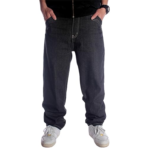 Ruiatoo Herren Baggy Jeans Klassisch Einfarbig Lose Hip Hop Hosen Dance Schwarz Jeans Denim - Schwarz - 46 von Ruiatoo