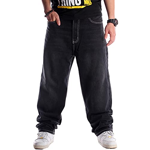 Ruiatoo Herren Baggy Jeans Klassische Einfarbig Loose Hip Hop Pants Dance Schwarz Jeans Denim, 024 Schwarz, 52 von Ruiatoo