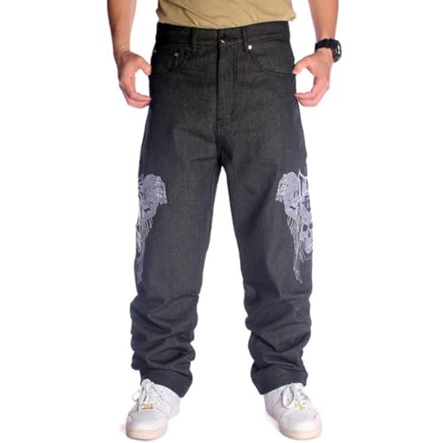 Ruiatoo Herren-Jeans, modische Skateboard-Hose, Schlangenstickerei, Baggy-Jeans, Hip-Hop-Denim, schwarze Hose, 801-schwarz, 46 von Ruiatoo