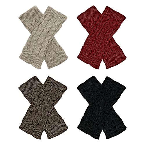 Ruicaifu 4 Paar Fingerlose Handschuhe, Winter Halb Fingerhandschuhe Kurzer Strickhandschuh Wärmer Strick Kurzer Gestrickte Halb Fingerlose Gestrickte Handstulpen(4 Farbe) von Ruicaifu