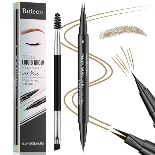 Augenbrauenstift - Augenbrauenstift Wasserfest, Microblading Augenbrauenstift 2-in-1 Dual-Ended Eyebrow Pencil mit 2 Micro-Gabelspitzen & präziser Pinselspitze für natürliche Augenbrauen, Hellbraun von Ruicen
