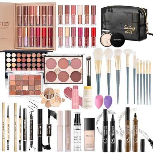 Make Up Set, Ruicen Make-up-Set für den perfekten Full Face Look, 43-teiliges Make Up Set für Frauen mit 60 Color Lidschatten, Mascara, Eyeliner, Lipgloss, MakeUp Set für unterwegs Make Up Set, Ruicen Make-up-Set für den perfekten Full Face Look, 43-teiliges Make Up Set für Frauen mit 60 Color Lidschatten, Mascara, Eyeliner, Lipgloss, MakeUp Set für unterwegs von Ruicen