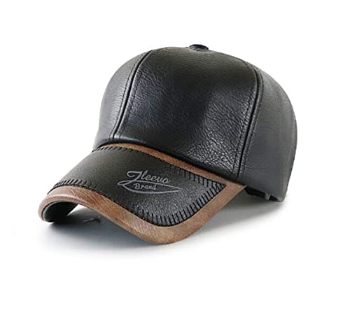 Ruicheng Baseballcap Herren PU-Leder Basecap Winter Kappe mit Plüschfutter (Schwarz) von Ruicheng