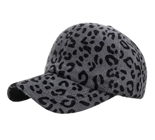 RUICHENG Baseballmütze Damen Winter Leopardenmuster Baseball Cap Warme Freizeit Basecap (Grau) von RUICHENG