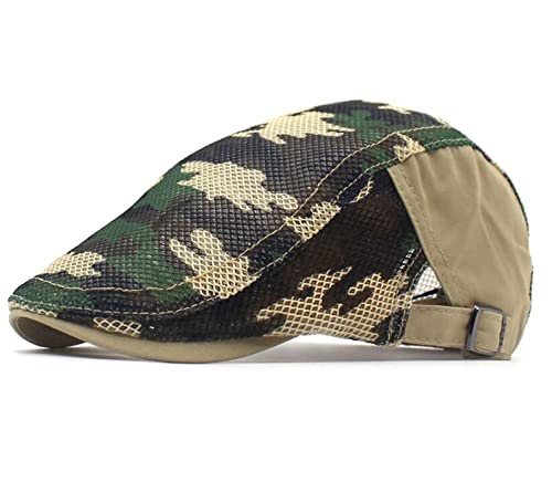 RUICHENG Herren Schiebermütze Sommer Camo Mesh Barett Cap Flatcap Atmungsaktiv Schirmmütze Kappe 5 Farben (Beige) von RUICHENG