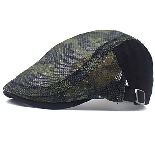 RUICHENG Herren Schiebermütze Sommer Camo Mesh Barett Cap Flatcap Atmungsaktiv Schirmmütze Kappe 5 Farben (Schwarz) von RUICHENG