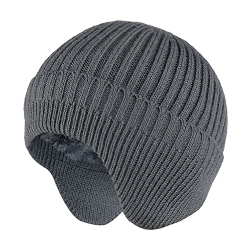 RUICHENG Mütze Herren Winter Warm Fleece Strickmütze mit Ohrenschutz Winddichte Skimütze (Grau) von RUICHENG