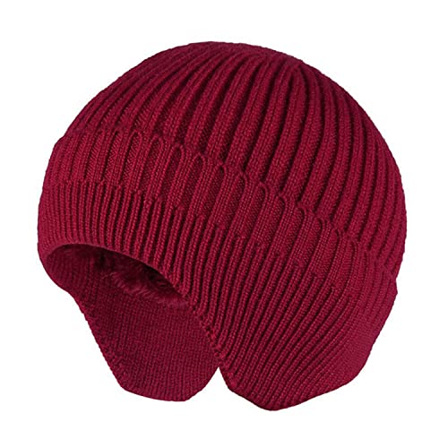RUICHENG Mütze Herren Winter Warm Fleece Strickmütze mit Ohrenschutz Winddichte Skimütze (Rot) von RUICHENG