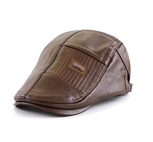 RUICHENG PU Leder Flatcap Schiebermütze Herren Herbst Winter Kappe Freizeit Schirmmütze (Braun) von RUICHENG