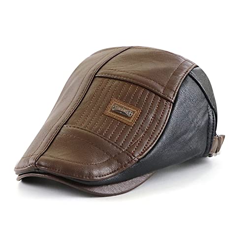 RUICHENG PU Leder Flatcap Schiebermütze Herren Herbst Winter Kappe Freizeit Schirmmütze (Braun-A) von RUICHENG