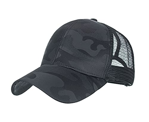 RUICHENG Pferdeschwanz Cap Damen Mesh Baseball Cap Camo Basecap Sommer Sonnen Kappe (Schwarz) von RUICHENG