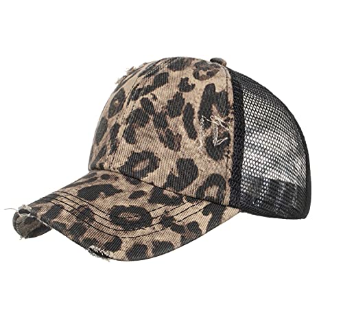 RUICHENG Pferdeschwanz Cap Damen Sommer Mesh Baseball Cap Basecap Atmungsaktiv Sonnenhut Kappe (BraunLeopard) von RUICHENG