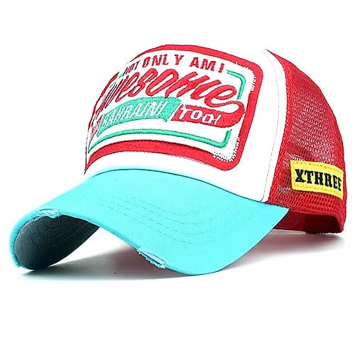 RUICHENG Trucker Cap Herren Damen Basecap Mesh Cap Sommer Sport Baseball Kappe (Himmelblau rot) von RUICHENG