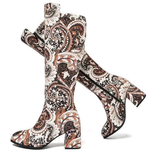 Ruiee Damen Extra Wide Calf Knee High Boots True Wide Wide Chunky Heeled Boot Comfortable Plus Size Tall Long Gogo Boots for Women, Paisley Mf 370, 11.5 X-Wide Ruiee Damen Extra Wide Calf Knee High Boots True Wide Wide Chunky Heeled Boot Comfortable Plus Size Tall Long Gogo Boots for Women, Paisley Mf 370, 11.5 X-Wide von Ruiee