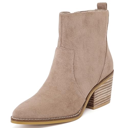 Ruiee Damen Stiefeletten Chunky Heeled Booties Bequeme Mode Low Mid Blockabsatz Spitz Zehe Herbst Winter Kurze Stiefel für Frauen, Beige Mf 970, 38.5 EU Ruiee Damen Stiefeletten Chunky Heeled Booties Bequeme Mode Low Mid Blockabsatz Spitz Zehe Herbst Winter Kurze Stiefel für Frauen, Beige Mf 970, 38.5 EU von Ruiee