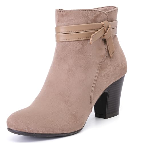Ruiee Damen Stiefeletten Niedrig Chunky Heel Damen Booties Slouchy Fashion Comfort Round Close Toe Winter Herbst Stiefel für Frauen, Taupe Mf 301, 42 EU von Ruiee