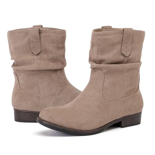 Ruiee Damen Stiefeletten - Niedriger Mittelabsatz Mode Slouchy Calf Flache Booties Bequeme Runde Zehen Herbst Winter Casual Boot für Frauen, Beige Mf 974, 38 EU Ruiee Damen Stiefeletten - Niedriger Mittelabsatz Mode Slouchy Calf Flache Booties Bequeme Runde Zehen Herbst Winter Casual Boot für Frauen, Beige Mf 974, 38 EU von Ruiee