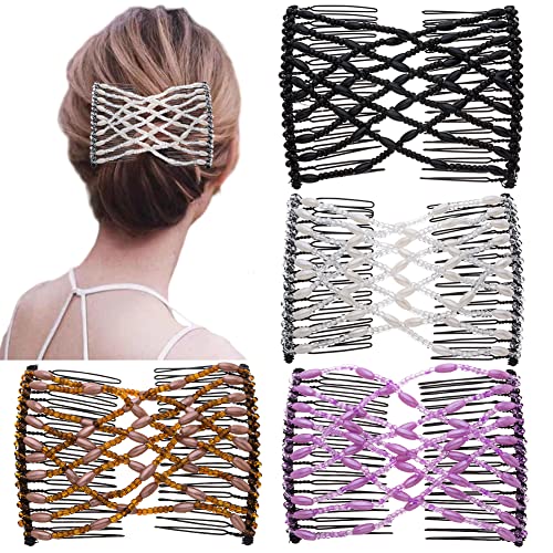 Ruihfas Magischer Perlen-Haarkamm, Doppel-Clips, einfache Dehnung, Haarstyling-Zubehör für Frauen und Mädchen, Haarschönheit, 4 Stück von Ruihfas
