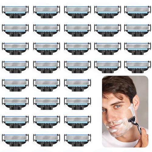 Männer Rasierklinge 32 Stück Rasierklingen-Nachfüllpackungen Professionelle Rasierklingen Anti-Reibungsdesign für schwer erreichbare Stellen und Bartstyling von Ruikdly