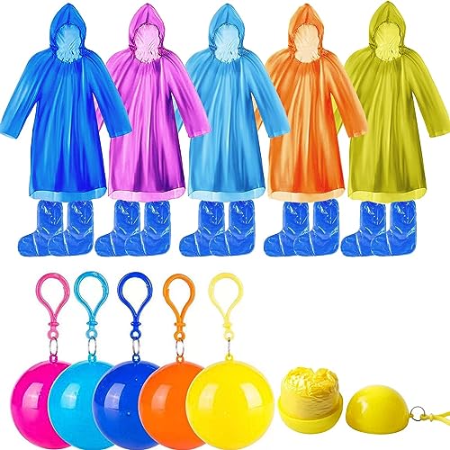 Ruikdly 5 Stück Regenponcho Einweg Set, Einweg Notfall Regenponcho Tragbarer Regenmantel Ball, Einweg Regenponcho Wasserdicht Regenponcho Festival, Freizeitparks, Outdoor Konzert, Camping von Ruikdly