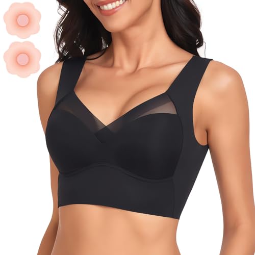 Hatme Haltungskorrektur BH, Wmbra BH Original, Comfy Haltungskorrektur BH Für Damen, Wireless Breathable Zero-Feeling (DE/NL/SE/PL, Alphanumerisch, XL, Regular, Regular, Schwarz) von Ruileyou