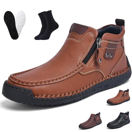Ruileyou Fußwohl Orthopädische Premium-Stiefel, Handgefertigte Premium-Leder-Schlupfstiefel für Herren (Hellbraun, Erwachsene, Herren, 42, Numerisch, EU Schuhgrößensystem, M) von Ruileyou