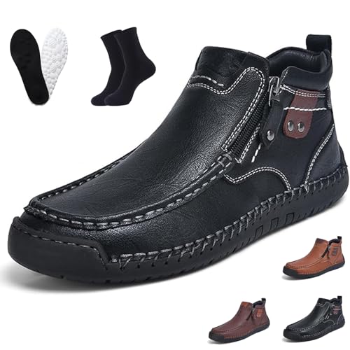 Ruileyou Fußwohl Orthopädische Premium-Stiefel, Handgefertigte Premium-Leder-Schlupfstiefel für Herren (Schwarz, Erwachsene, Herren, 47, Numerisch, EU Schuhgrößensystem, M) von Ruileyou
