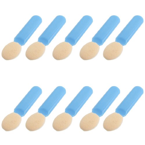 Ruilogod 10 Stück blauen Kunststoff-Griff Weiß Beige Schwamm Lidschatten Pinsel Applikator von Ruilogod