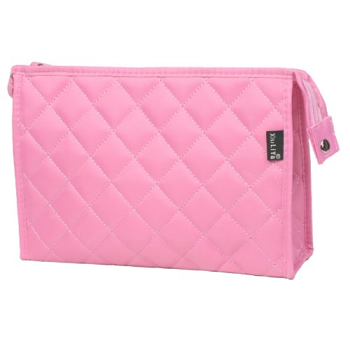 Ruilogod 10.6 "Langer Reißverschluss Rosa Gitter Design Große Kosmetiktasche für Damen von Ruilogod
