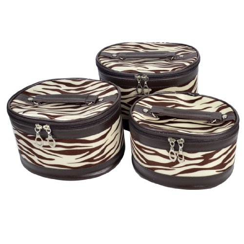 Ruilogod 3 in 1 Zebra Muster Dual Reißverschluss Kosmetiktasche Beutel Kaffeefarbe Beige Für Frau von Ruilogod