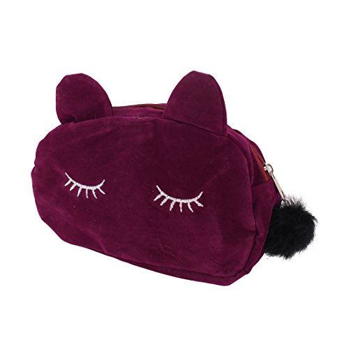 Ruilogod Beflockten Stoff Damen Outdoor-Reißverschluss Kosmetik Organisator-Behälter-Beutel Dark Purple von Ruilogod