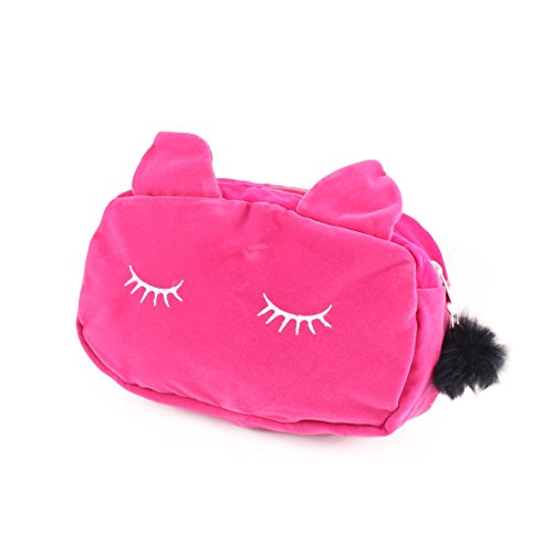 Ruilogod Beflockten Stoff Damen Outdoor-Reißverschluss Kosmetik Organisator-Behälter-Beutel Fuchsia von Ruilogod
