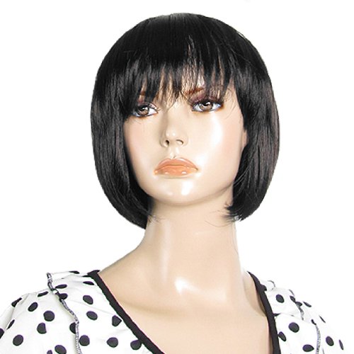 Ruilogod Black Flat Fringe Stil Gerade Fauxhaares Partei-Kostüm wiggery von Ruilogod