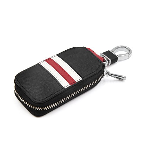 Ruilogod Black White Faux Leder Autofahrzeug Remote Schlüsselanhänger Münzhalter Reißverschlussbeutel von Ruilogod
