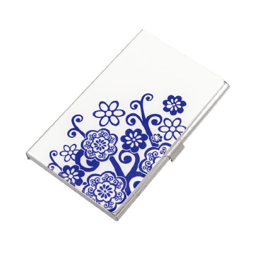 Ruilogod Blaues und weißes Porzellan-Muster Horizontal Kreditkarten-Karten-Halter-Box von Ruilogod
