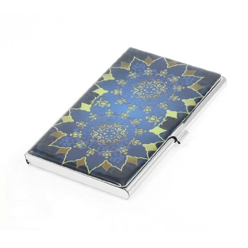 Ruilogod Blue Beige Doppelblume Muster Spiegel Polierter Rechteck Geschäftsname Kartenhalter Fall von Ruilogod