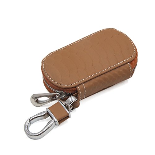Ruilogod Brauner Kunstleder Oval Form Schlüssel Münze Lagerhalter Reißverschluss Tasche für Auto Home von Ruilogod