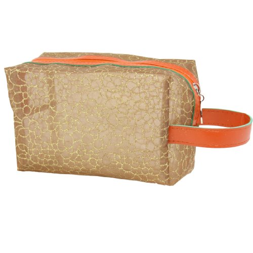 Ruilogod Brown Gold Tone Mesh Nylon Plastikfutterkosmetik-Make-up-Tasche-Beutel für Frauen von Ruilogod
