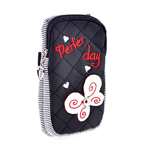 Ruilogod Buchstabe Plaid Print Change Münzen Brieftasche Telefon Armband Tasche Geldbörse Halter Schwarz von Ruilogod