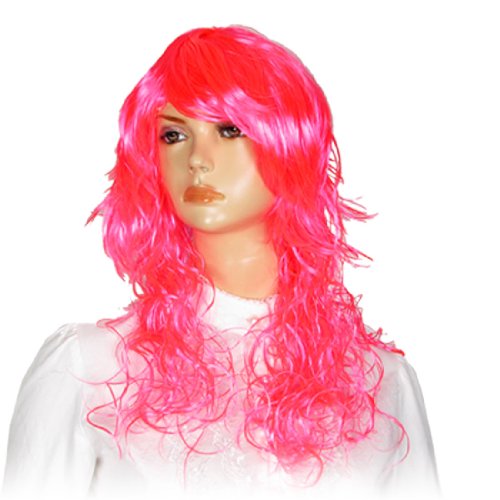 Ruilogod Dame Cosplay rosa lockige wellenförmige Faux-Haar-Perücke Haarteil mit von Ruilogod