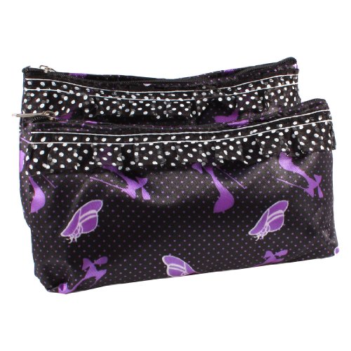 Ruilogod Dame High Hell Schuhe Drucken Zip Up Kosmetikhalter Pouch Tasche Lila Schwarz 2 Stück von Ruilogod