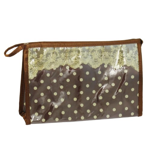 Ruilogod Damen Beige Punkte Muster Spitzenrutsche Detail wasserdichte Reißverschluss Kosmetiktasche Ruilogod Damen Beige Punkte Muster Spitzenrutsche Detail wasserdichte Reißverschluss Kosmetiktasche von Ruilogod