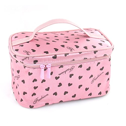Ruilogod Damen Black Mini Hearts Print Rosa Makeup Bag Containerhalter von Ruilogod