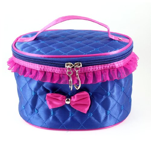 Ruilogod Damen Bowknot dekor oval geformt schwarz blau bilden kosmetische Tasche w spiegeln von Ruilogod